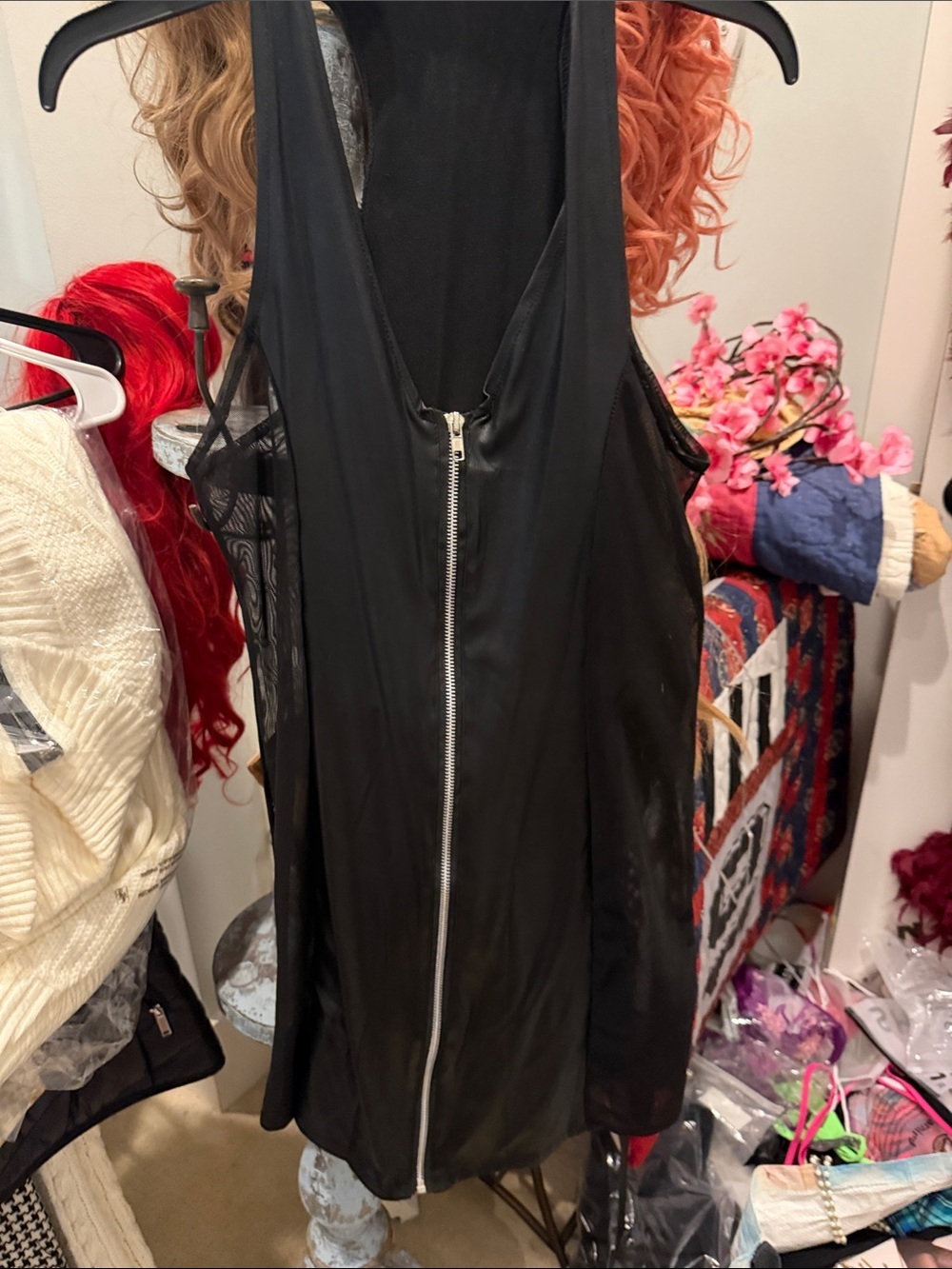 Black Zipper Front Sleeveless Dress
